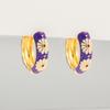 Stainless Steel Flower Hoop Earrings with Colorful Zircon Round Huggies Earrings