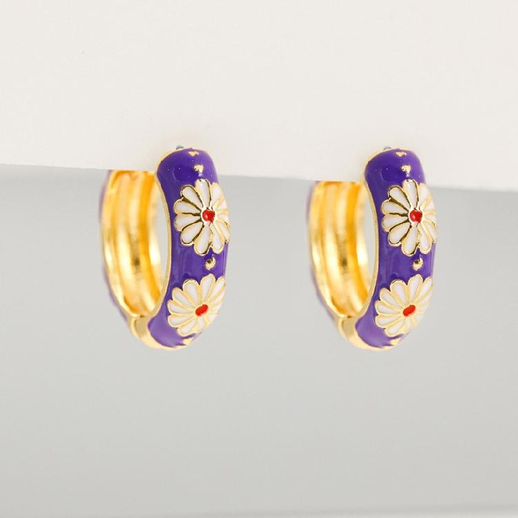 Stainless Steel Flower Hoop Earrings with Colorful Zircon Round Huggies Earrings