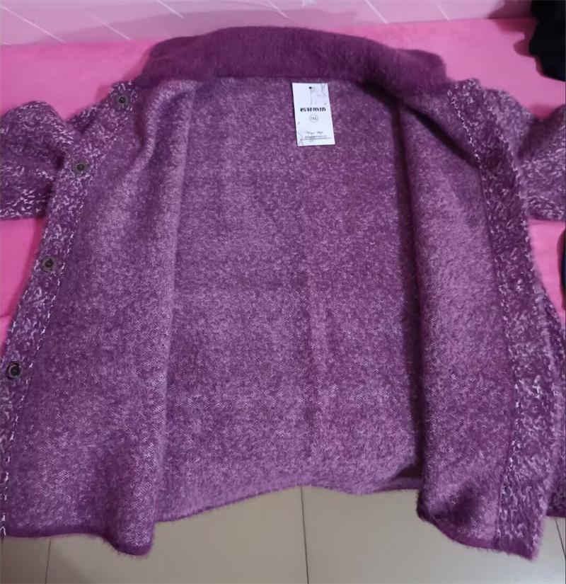 New Mother's Imitation Mink Velvet Sweater Coat Thick Middle Aged Elderly Women's Knitted Cardigan Short Woolen Jacket Outwear