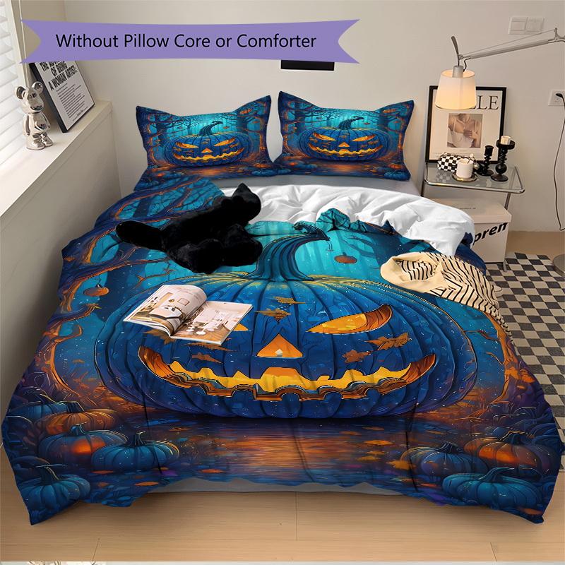 3pcs Halloween pumpkin Duvet Cover Set - Machine Washable, Includes 1 Cover and 2 Pillowcases, No Core Included yy251013127