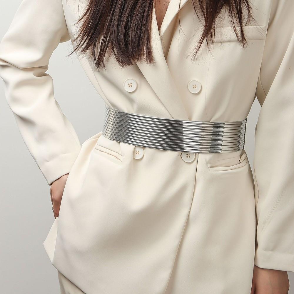 Bright Women Waist Belt Silver Elastic Cummerbunds Fashion Waist Corset Belts  Party