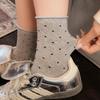 Women's Rolled Edge Polka Dot Mid-Calf Cotton Socks - Pairs Well with Birkenstock Shoes, Loose Fit, Slouchy, Casual Style