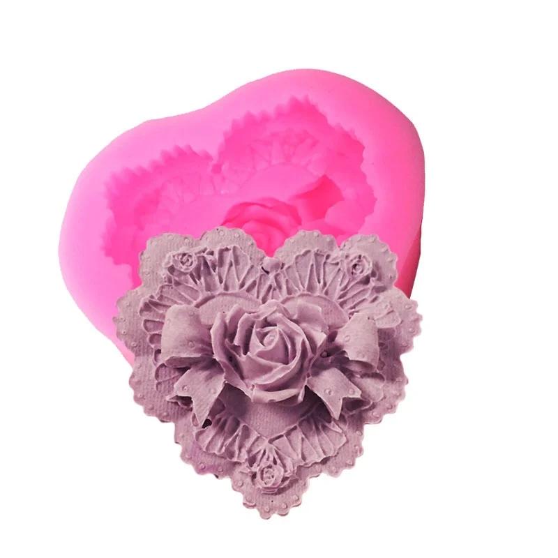 New 3D Rose Bowknot Flowers Silicone Chocolate Mould Heart Love Soap Mold Candle Polymer Clay Mold Crafts DIY Forms Soap Base