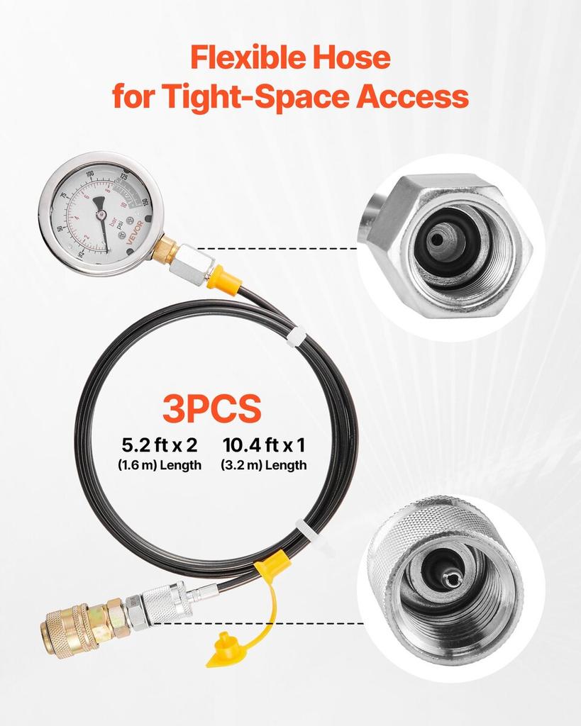 Hydraulic Pressure Test Kit, 10/60/160/400/600 Bar (150/900/2300/6000/9000 PSI), Hydraulic Gauge Kit 5 Gauges 20 Couplings 4 Quick-Release Couplers 3