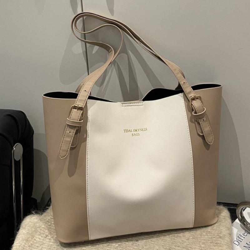 

Contrasting color large-capacity bag women s new textured women s bag retro handbag versatile single shoulder commuter tote bag хакі