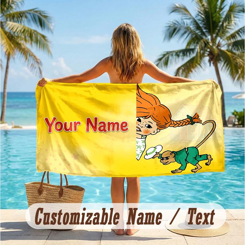 Custom Text Beach Towel, Soft Absorbent Swimming Multi-use TowelPippi Longstocking