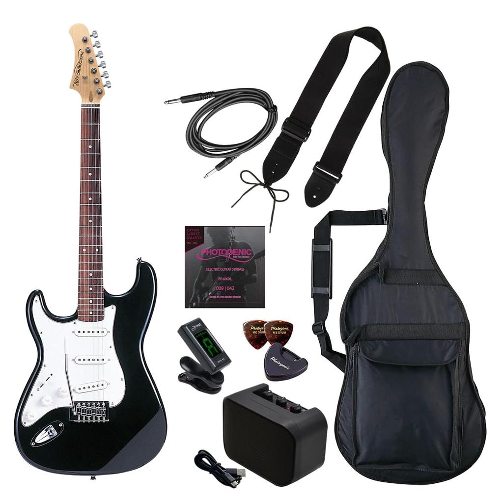 PhotoGenic Electric Guitar Beginner Light Set ST Type Black Left Hand Model Wrench ST-250LH/BK [Soft Case/shield/mini Amplifier/tuner/strap/pick/pick