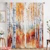 2pcs,2D plane printing Popular Curtain Panels Autumn Birchwoods Versatile Durable Polyester (without rod) Festive for Bedroom,