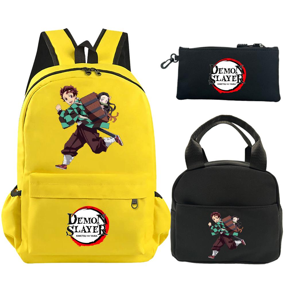 3Pcs/set Anime Demon Slayer Printed Backpack with Shoulder Bag Pencil Bag for Teenager Student Large Capacity Waterproof Schoolbag