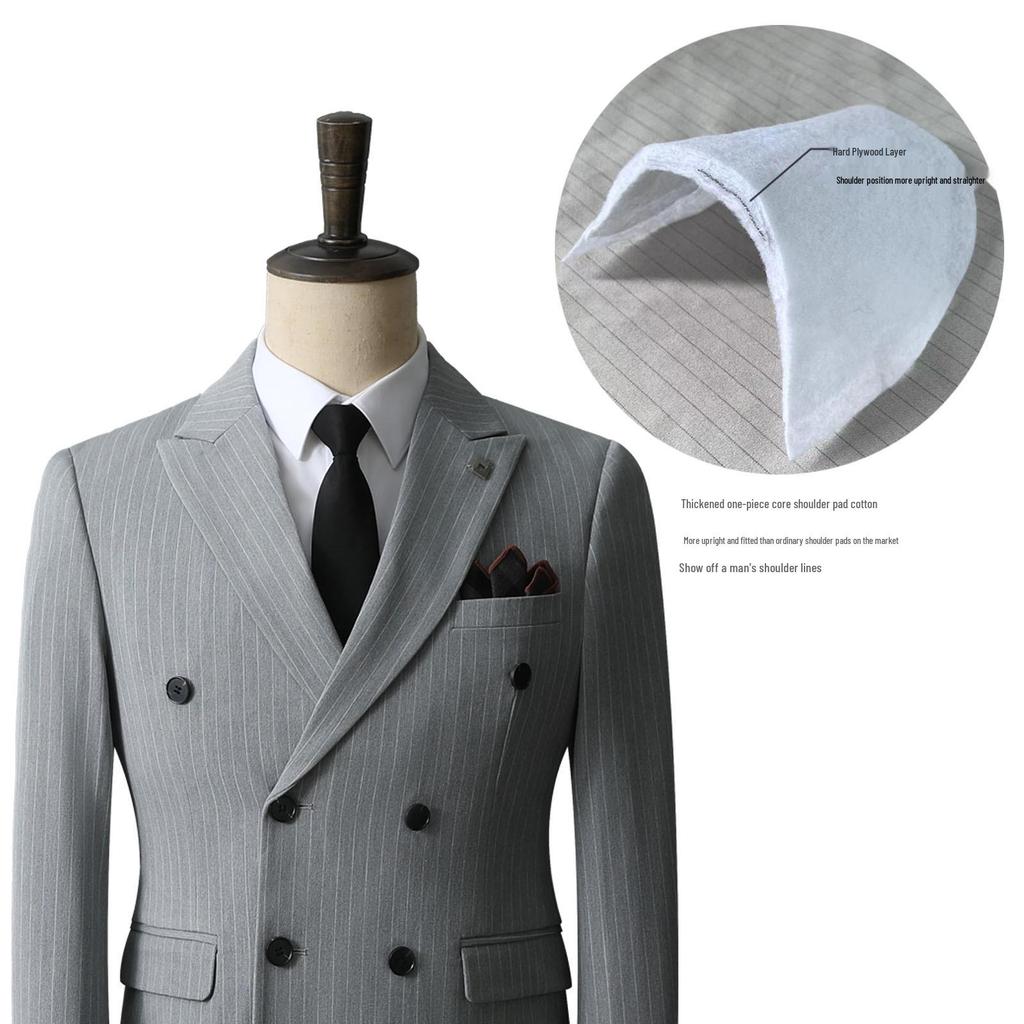 Herren Slim Fit Gestreifter Zweireiher Anzug - Lässig, Hochzeit, Geschäftlich, Übergröße, Koreanischer Stil