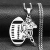 Rugby Player Pendant Necklace for Men Women Stainless Steel Silver Color Hip Hop American Football Sport Chain Jewely NZZZ708S01