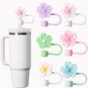 Heart & Letter Pomegranate Flower Straw Topper, Pink Cup Letter Marker, And Silicone Pomegranate Flower Reusable Straw Cap For 10mm Wide Straw