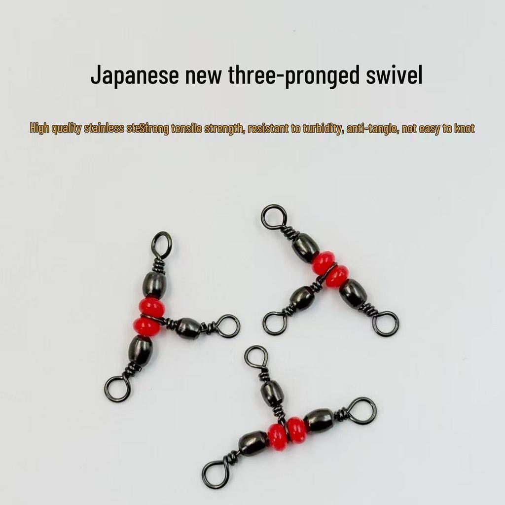 Japanese Three-Prong Swivel Red Bead Fishing Connector with Anti-Tangle Design