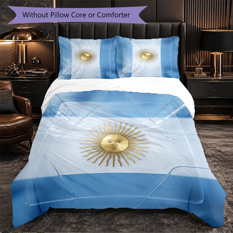 Argentina Football Pattern 3 Pieces Bedding Set Soft Microfiber Duvet Cover with Pillow Cases for Bedroom