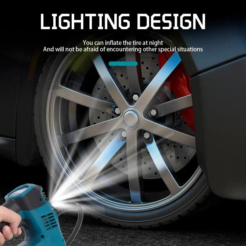 Portable Electric Air Pump for Makita 18V Lithium Battery Cordless Air Inflator with LED Light for Tire Pumping/Ball Inflation