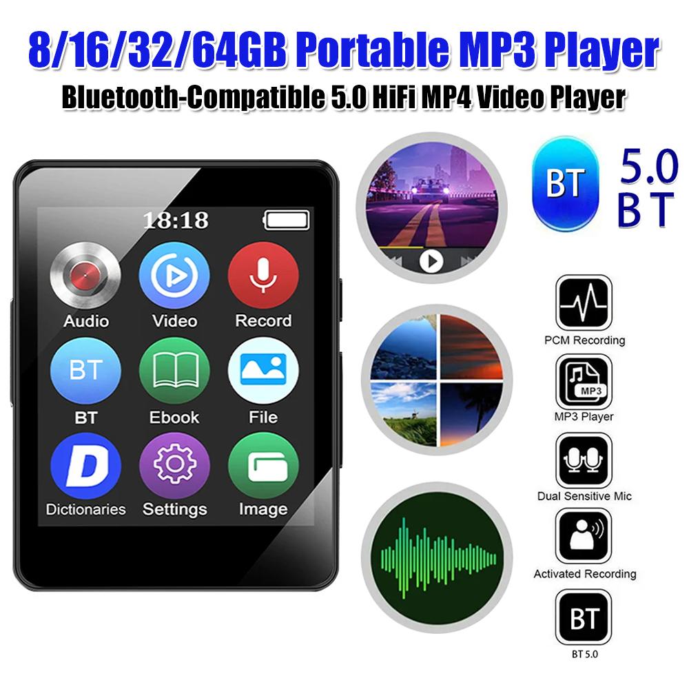 8/16/32/64GB Portable MP3 Player HiFi Bluetooth-Compatible 5.0 MP3 Music Player 1.8inch Screen MP3 Student Walkman Gift for Kids