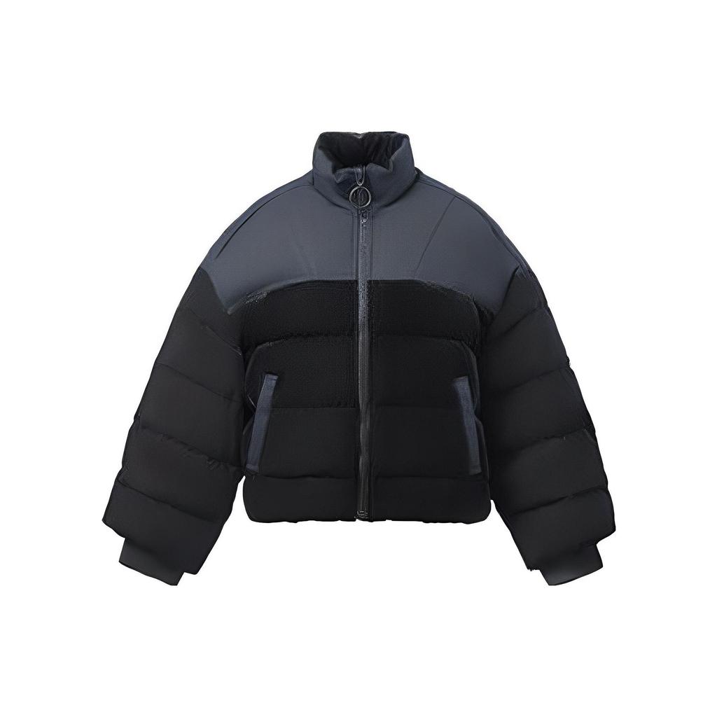 Li Ning China Series Spliced Stand Collar Zipper Long Sleeve Loose Down Jacket Women Outerwear Black AYMR228-2