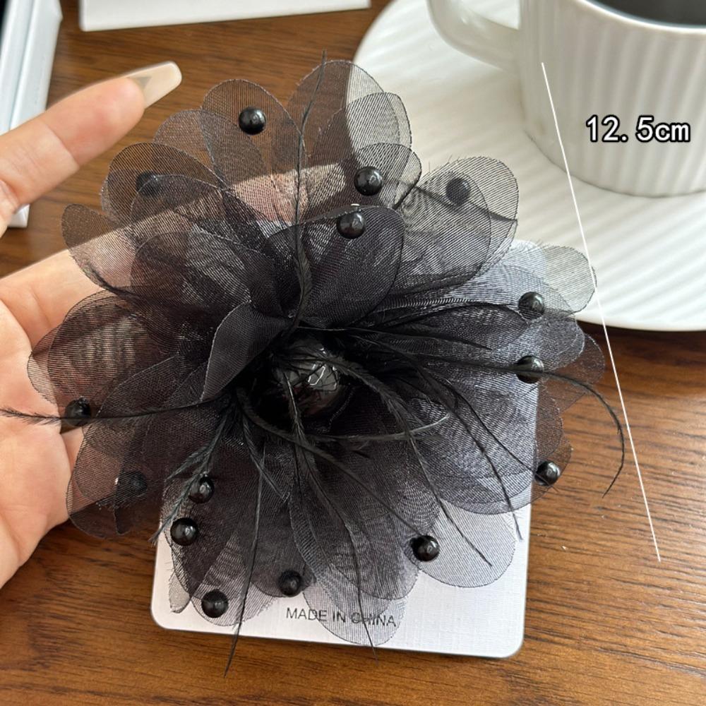 Fabric Lapel Pins Chiffon Feather Mesh Beads Pin Retro Large Flower Brooches