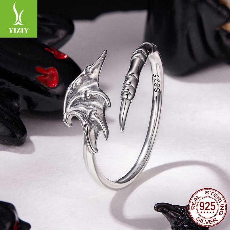Devil Wings Plain Silver Ring Halloween S925 Sterling Silver Personality Ring Jewelry