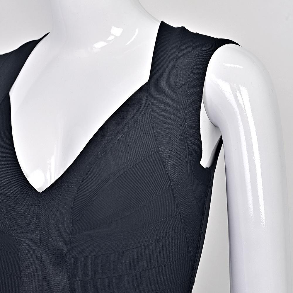 European & American Star Low-Cut Sexy Black Bandage Evening Dress - French Retro Hip-Hugging Women's Gown
