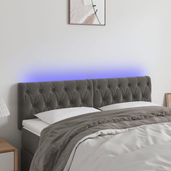 VidaXL Tête de Lit à LED Meuble de Chambre à Coucher Accessoire de Lit Double Tête de Cadre de Lit Intérieur Gris Foncé 3121997