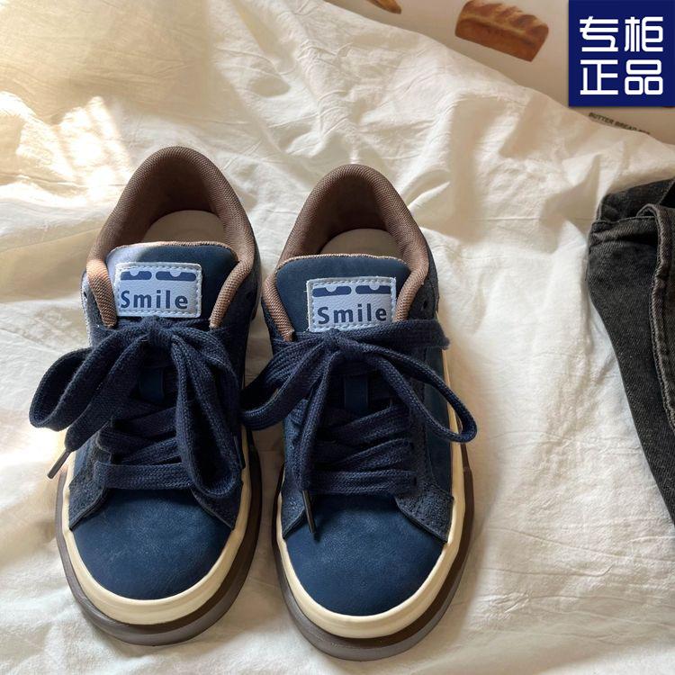 Spring retro casual board shoes women's 2025 new blue casual niche design sense platform shoes ins tide