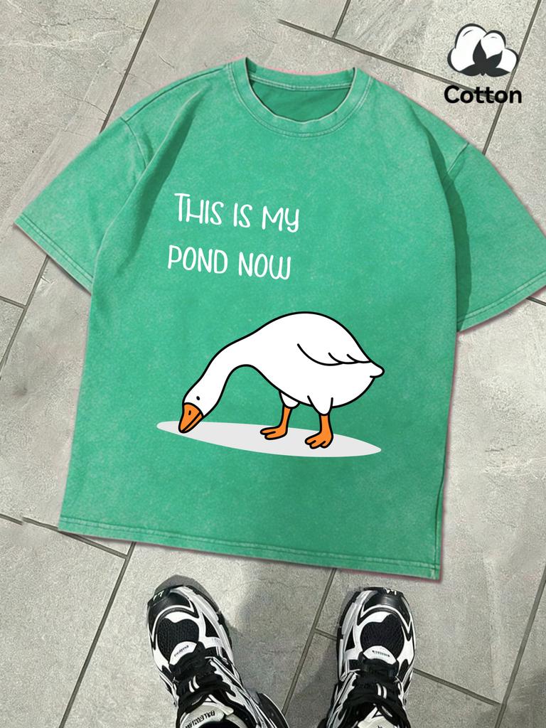 This Is My Pond Now Goose Print Snow Wash Mens Tee Summer New TShirt Soft Trendy Washed Clothes Unisex Cotton ONeck Tops