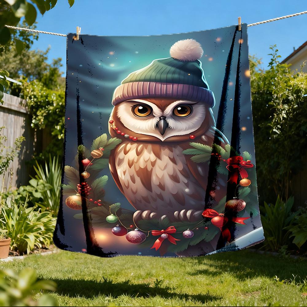 1pc Winter Wise Owl Decor Outdoor Flannel Blanket , Machine Washable Perfect Gift for Birthday , Holiday Travel Accessory , Durable Material