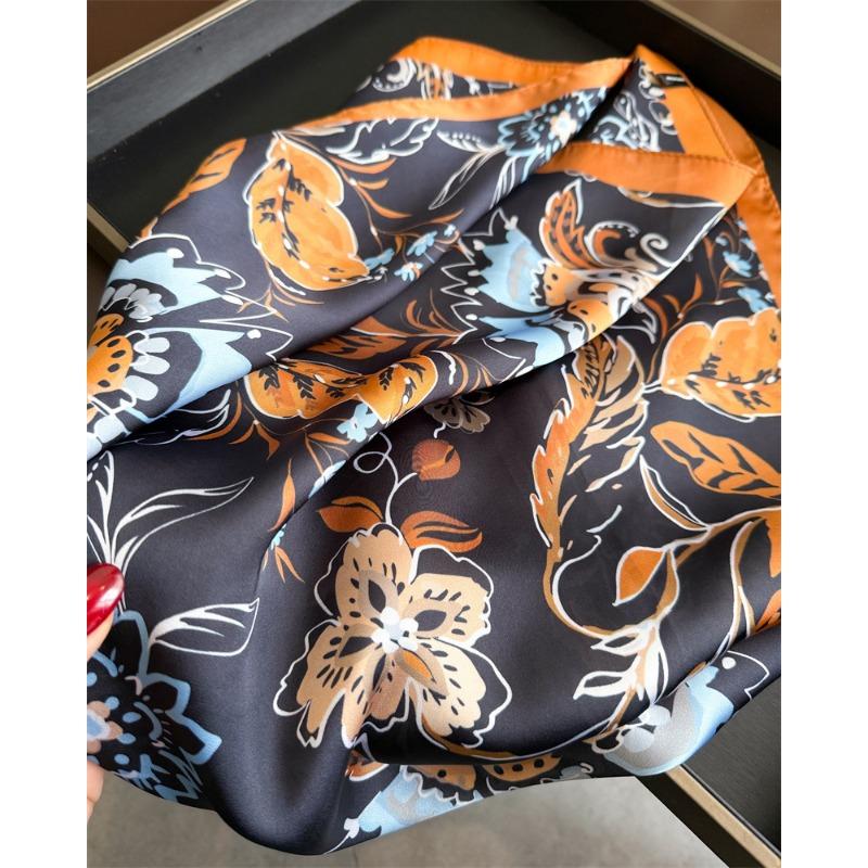 Women S Elegant Printed Simulated Silk Square Scarf For Summer Sun Protection