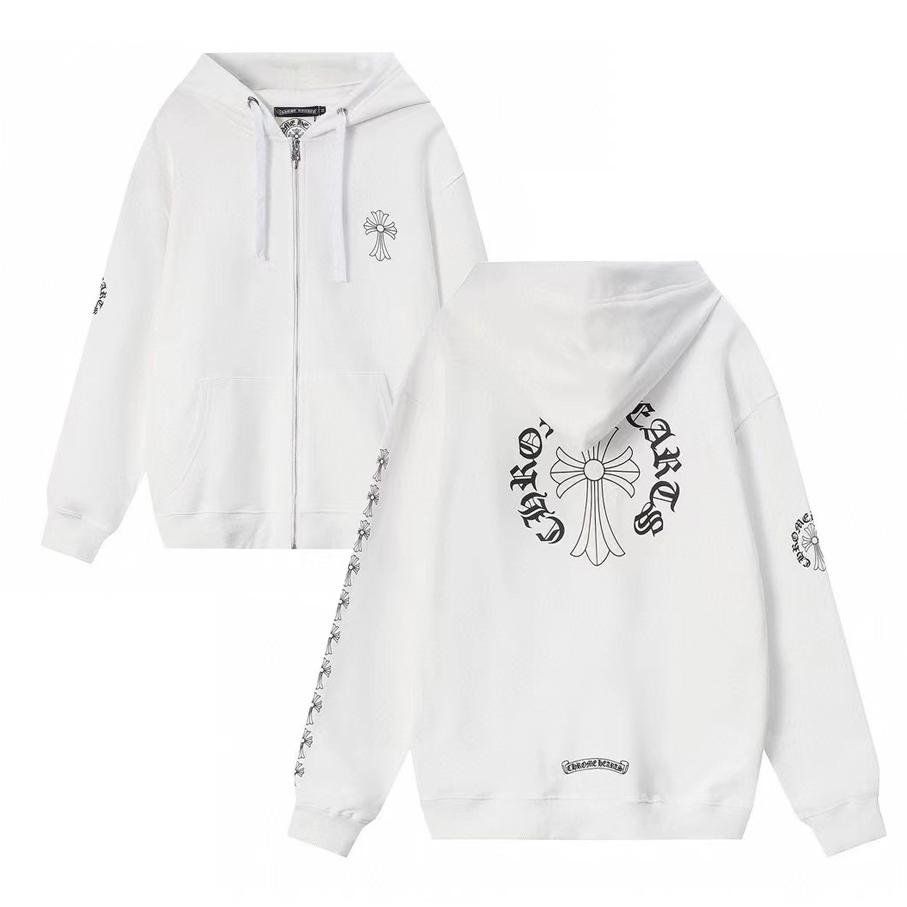 

841 CHROME HEARTS 2025 Осінньо-зимовий новий класичний стиль великого розміру, худі на блискавці з логотипом, підходить для парного носіння S білий