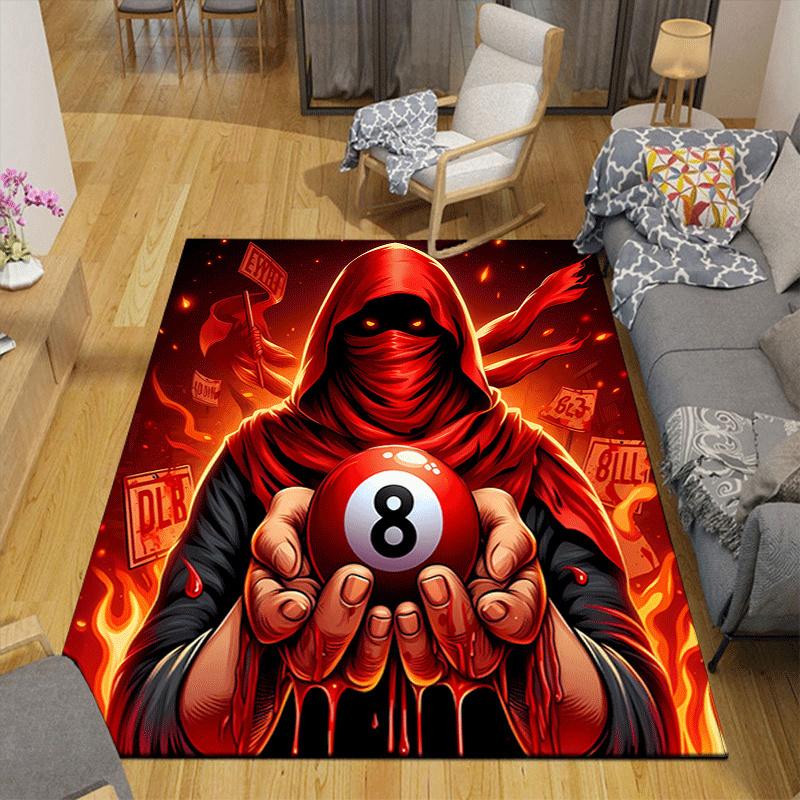 1pc Billiards Design Indoor Area Rug - Soft, Anti-Slip, and Durable Gaming Room Decor for Bedroom