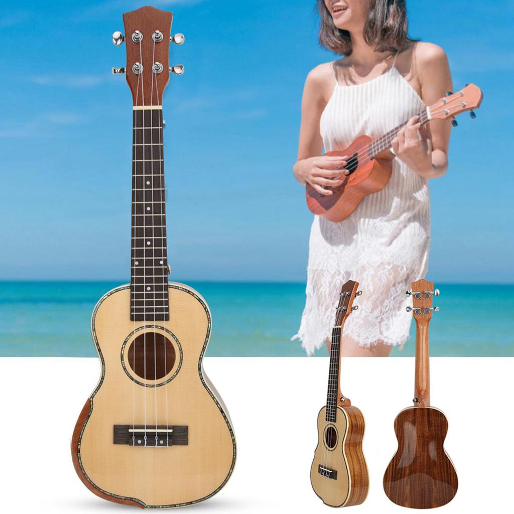 23in Ukulele Fichtendecke Naturholzfarbe mit Endstift Saiten Musikinstrument