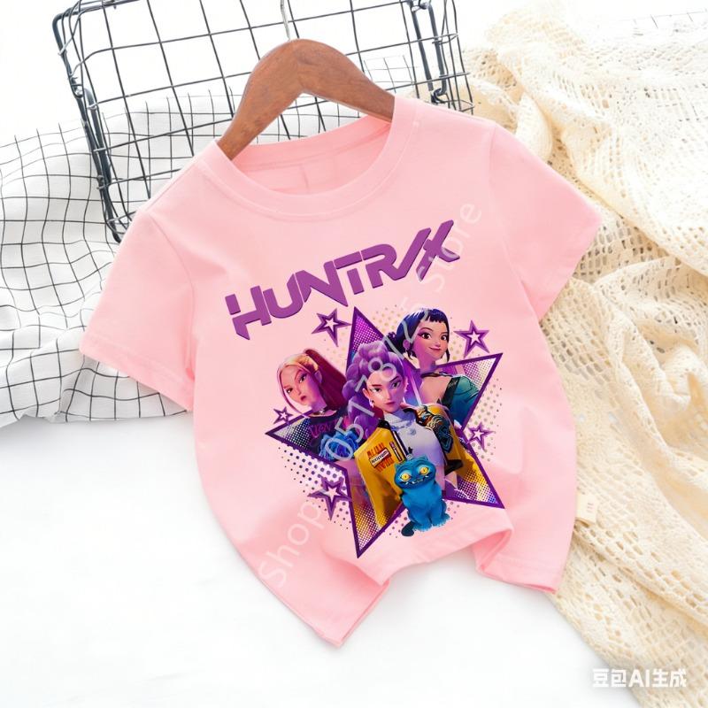 Kpop Demon Hunters Huntrix T-shirt Women Man 2026 Summer Short Sleeve Tee Anime Print Streetwear Casual Tops Kids Clothing Y2k