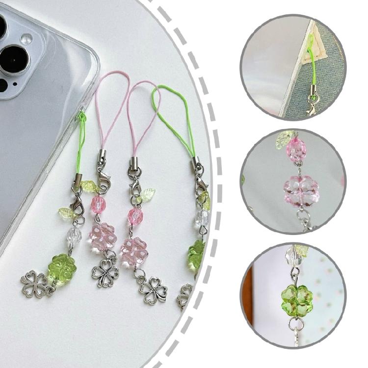 Elegant Clovers Bead Phone Tassels Stylish Four Leaf Clovers Phone Lanyard Tassels Versatile Phone Chain Attachment