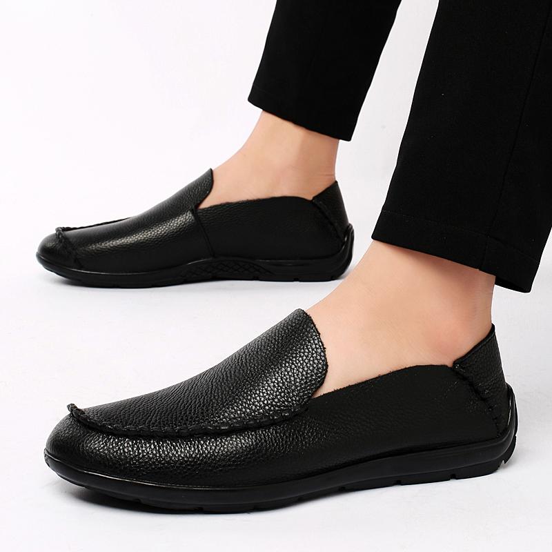 Mode Herren Nähen Rutschfest Echtes Leder Slipper Schuhe Business Hochzeit Herren Büro Freizeitschuh Outdoor Weich Komfort Fahrschuhe