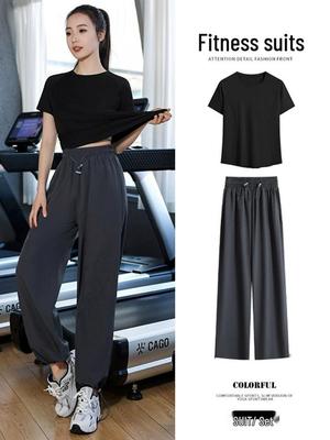 Traje Deportivo Petite para Mujer: Top de Yoga de Manga Corta y Pantalones Largos para Correr y Fitness de Primavera y Otoño