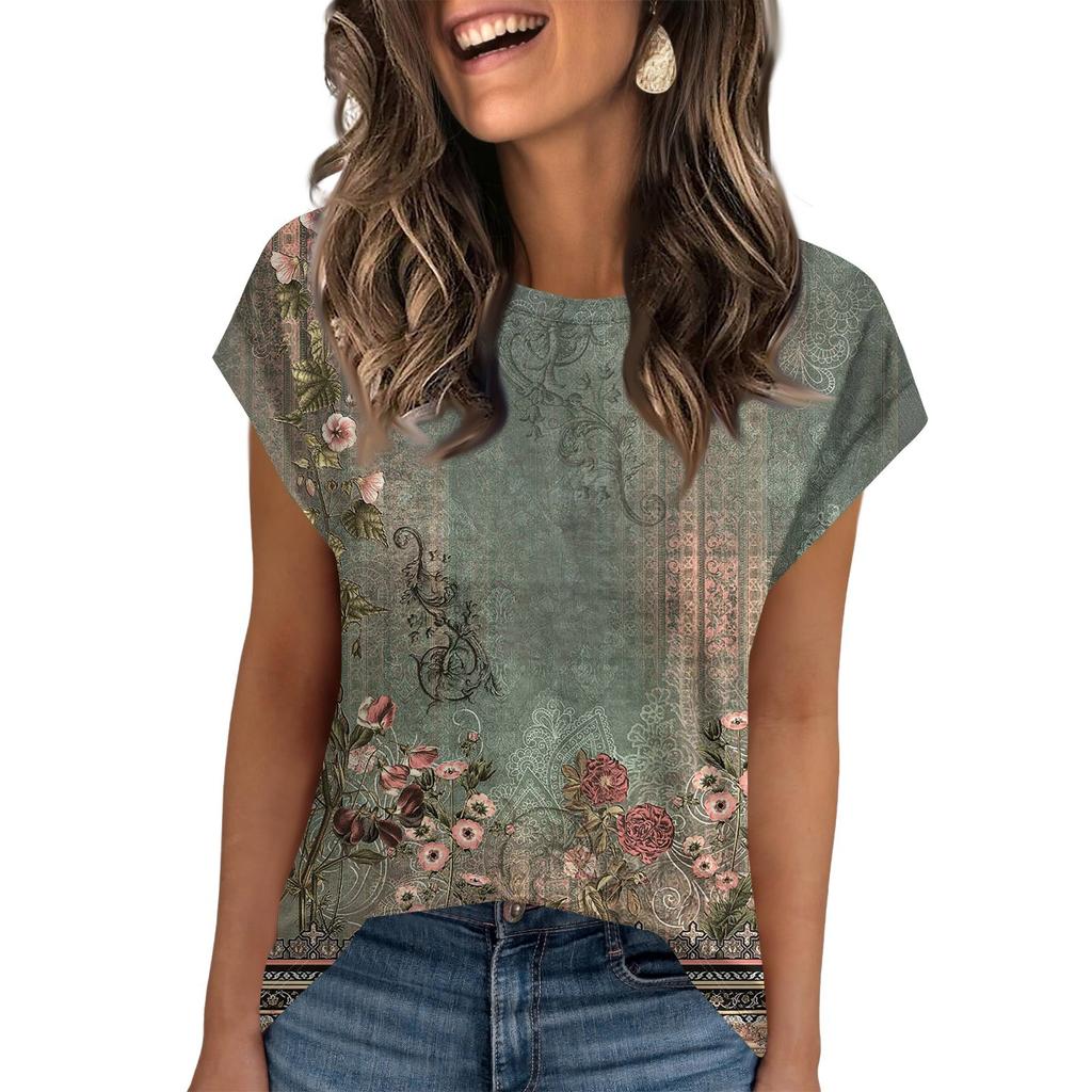 Women Work Casual Fashion Short-sleeved Round Neck T-shirt Top