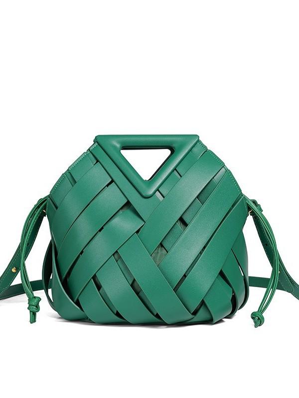 Large Capacity Hand-Woven Triangle Magnetic Buckle Crossbody Vegetable Basket Bag