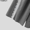 INCERUN Men Casual Zipper Waist Lace Hem Long Wide Legs Pants Trousers