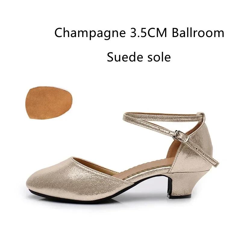 Zapatos Estándar para Mujer Nuevos Zapatos de Baile de Salón para Mujer con Perlas Punta Cerrada Zapatos de Salsa Suela Blanda de Goma Tacones Bajos para Danza Moderna