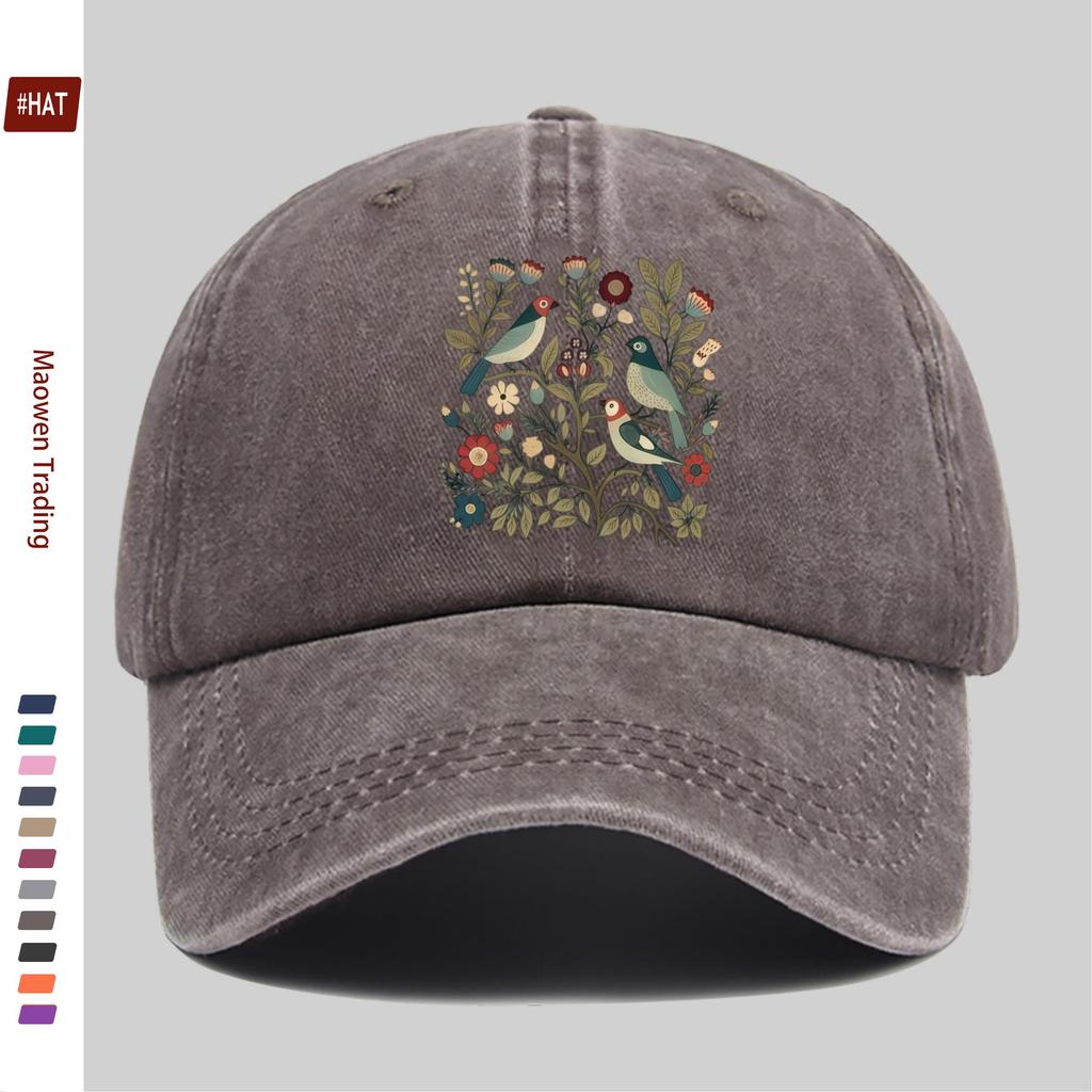 pc pcs Vintage Botanical Floral Bird Print Trucker Cap Adjustable Snapback Baseball Hat Suitable for Men Women Lightwei