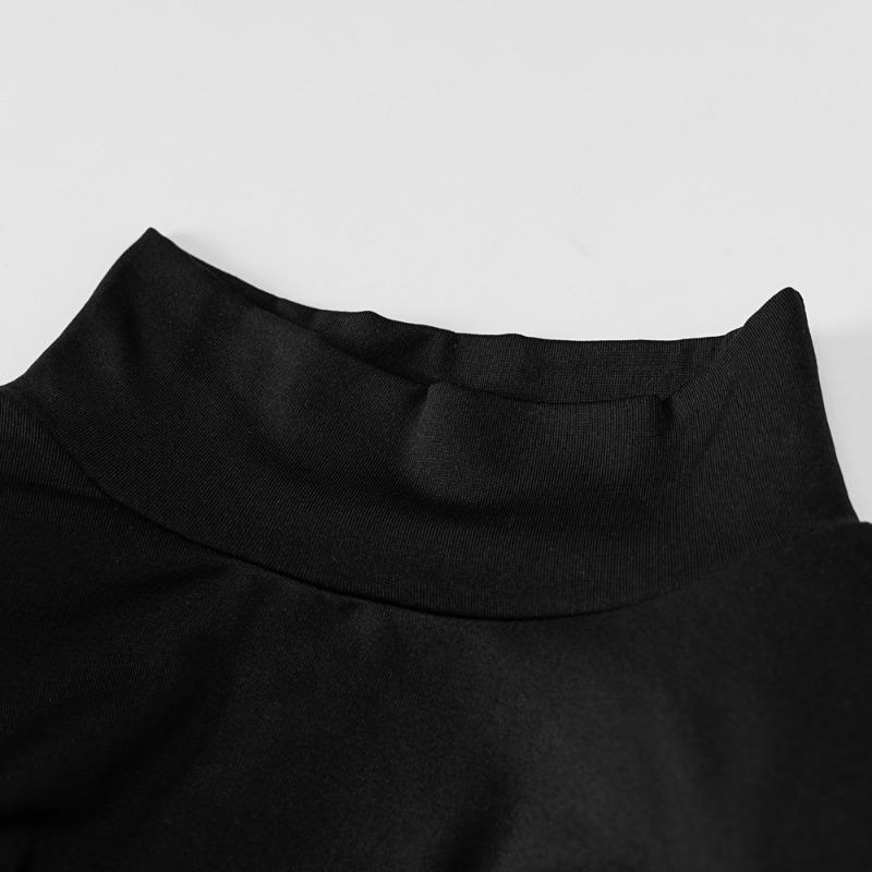 Street Shoulder Padded Slim Slit Party Sexy Dress Women Autumn Long Sleeve High Neck Temperament Casual Dresses Women Elegant Black Short Dress 25826