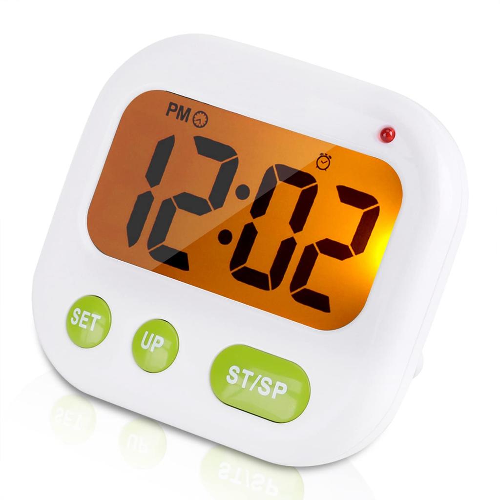 J-ouuo Under-the-Pillow Vibrating Alarm Clock, Music/Vibration Digital LCD Alarm Clock with Backlight, Electronic Kitchen Timer