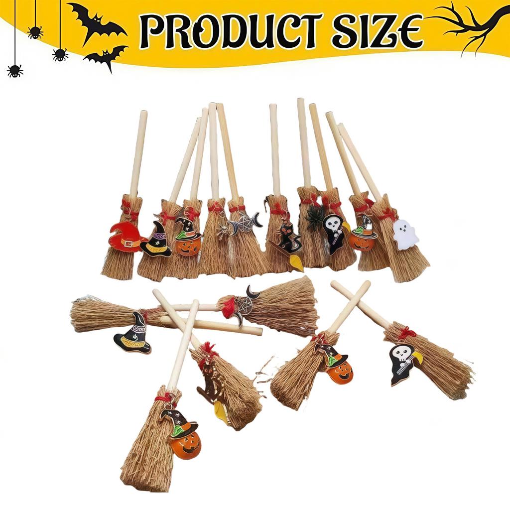 Halloween Festive Miniature Witch Broom Ornament PVC Hanging Pendant Decoration For Holiday Home Party Car Interior