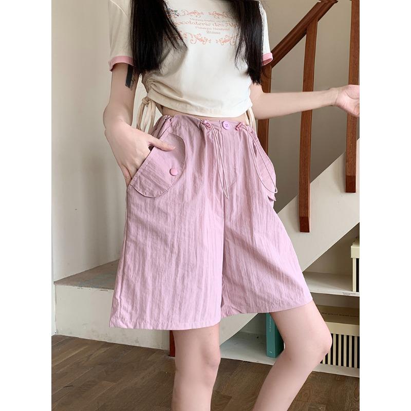 

Pink Work Shorts for Women In Summer Loose Thin American Quick-drying Sweatpants High Waist Wide-leg Casual Five-point Pants L