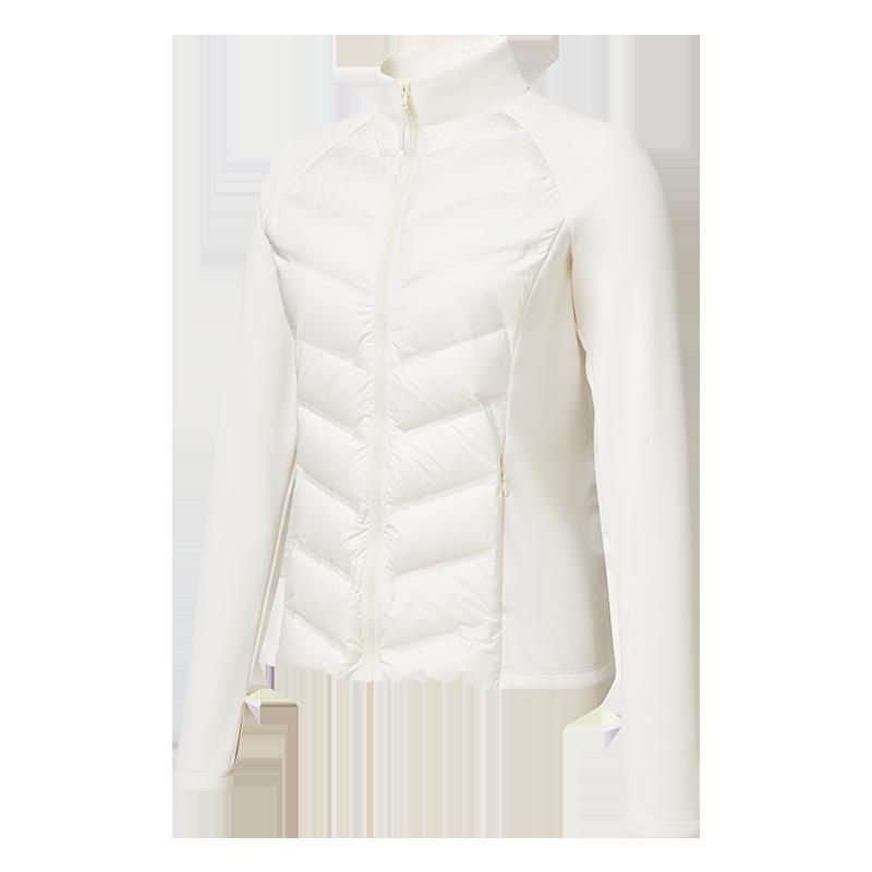 Three-proof sports down jacket women's outdoor running windproof and warm fitness top light and slim stand-up collar ribs jacket