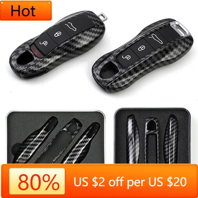 Interior Mouldings For Porsche Boxster Cayman Panamera Cayenne 911 car key cover 918 997 991 carbon fiber key case car accessori