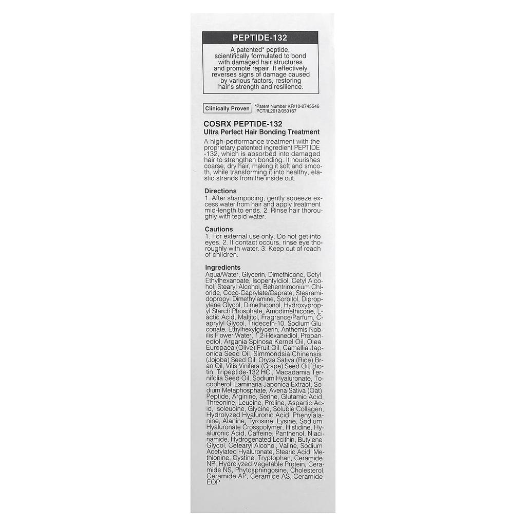 COSRX Peptide 132, Ultra Perfect Hair Bonding Treatment, For All Hair Types, 120ml (4.05fl Oz)