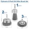 6Pcs Professional Carbon Steel Wire Wheel Brush Bits Hexagonal Handle Wire Brush for Drills Cleaning Rust Peeling Grinding