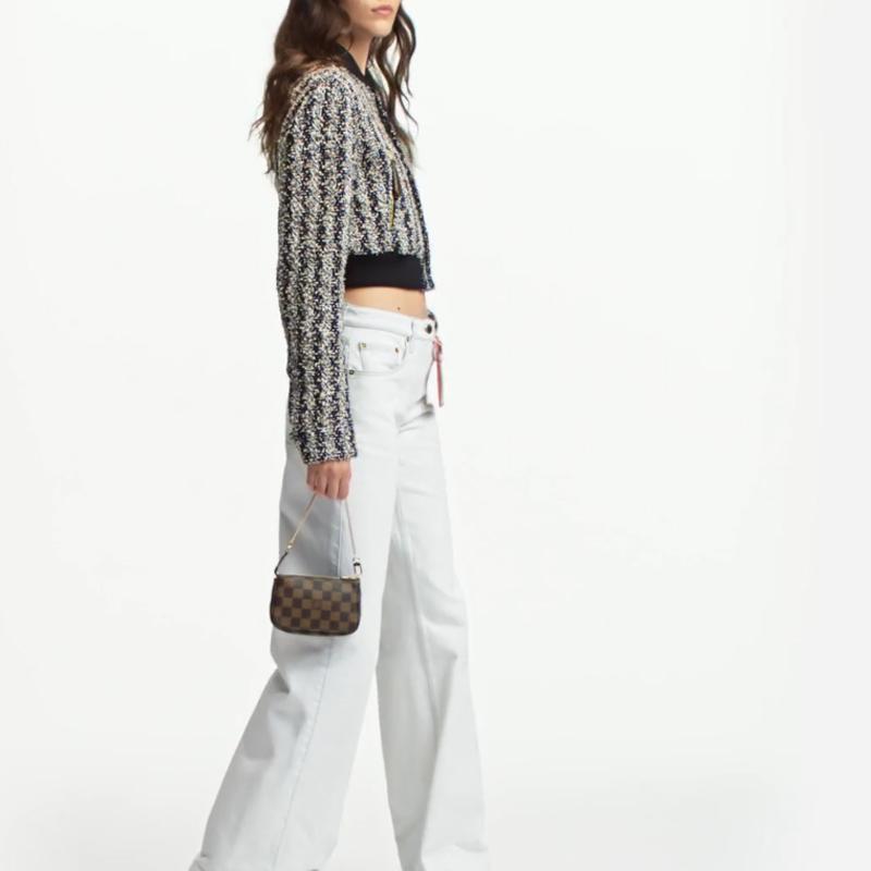 LOUIS VUITTON Pochette Accessories Classic Checkered Portable Cowhide Leather Underarm Bag Shoulder Tote Mini Women's Brown